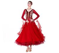 JRUIA Professional Competition Ballroom Dancewear Waltz Dance Dresses for Women Tango Flamenco Costumes with Rhinestone,A,XXL