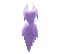 JRUIA Professional Latin Dance Competition Dress Women's Fringe Tango Cha Cha Skirt Halter Neck Ballroom Dancing Clothes,C,L