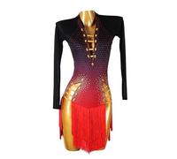 JRUIA Professional Latin Dance Dresses Women's Cha Cha Ballroom Competition Dancewear High Split Side Split Dance Skirt,Red,XL