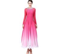 JRUIA Professional National Standard Competition Costume Gradient Waltz Ballroom Performance Maxi Dance Dresses Party Skirt,rose,3XL