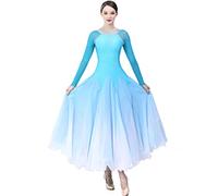 JRUIA Professional National Standard Competition Costume Gradient Waltz Ballroom Performance Maxi Dance Dresses Party Skirt,blue,XXL
