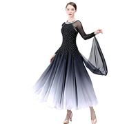 JRUIA Professional National Standard Competition Costume Gradient Waltz Ballroom Performance Maxi Dance Dresses Party Skirt,black,M