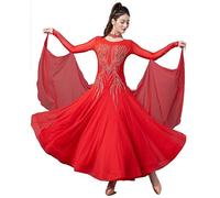 JRUIA Professional Tango Performance Costume Ballroom Competition Dance Dresses Flamenco Waltz Outfits Shiny Dancewear,Red,XL