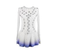 JRUIA Professional Women's Figure Ice Skating Wear for Competition Gradient Hooked Sleeve Rhythmic Gymnastics Leotard Crystal,White,L