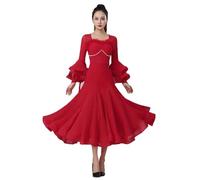 JRUIA Red,L,Waltz Tango Performance Costume Women's Elegant Flamenco Modern Practice Clothing Standard Ballroom Dance Dresses A Line