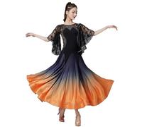 JRUIA Round Neck Modern Dance Performance Wear Women's Ballroom Dance Dresses Gradient Color Salsa Waltz Competition Costume,A,XL
