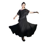 JRUIA Salsa Professional Competition Costume Womens' Ballroom Dance Dresses Waltz Performance Dancing Outfit with Rhinestone,Black,XL
