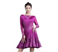 JRUIA Shiny Latin Dance Performance Dresses Women's Salsa Ballroom Competition Dresses Ruffles Skirt for Samba Cha Cha,Purple,L