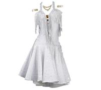 JRUIA Shiny Professional Latin Dance Dress Hollow Cha Cha Salsa Competition Costume Performance Ballroom Dancewear Rhinestone,I,M