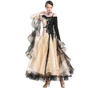 JRUIA Standard Ballroom Dance Competition Dresses for Women Waltz Modern Costume Professional Tango Clothes Big Swing Skirt,Black,S