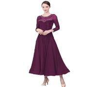 JRUIA Standard Ballroom Dance Dress for Women Velvet Flamenco Waltz Performance Dancing Clothing Tango Foxtrot Costume,Purple,3XL
