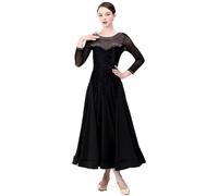 JRUIA Standard Ballroom Dance Dress for Women Velvet Flamenco Waltz Performance Dancing Clothing Tango Foxtrot Costume,Black,3XL
