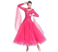 JRUIA Standard Ballroom Dance Dresses Women's Flamenco Foxtrot Competition Dancewear Tango Waltz Performance Costume,Rose,S