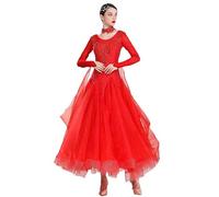 JRUIA Standard Ballroom Dance Dresses Women's Flamenco Foxtrot Competition Dancewear Tango Waltz Performance Costume,Red,3XL