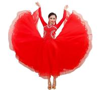 JRUIA Standard Dance Dresses Waltz Competition Performance Costume Women's Professional Ballroom Clothing Big Swing Skirt,Red,XL