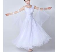 JRUIA Tango Competition Costume Round Neck Ballroom Dance Dress Women's National Standard Dancewear Waltz Dancing Outfit,White,S