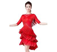 JRUIA Tassel Latin Dance Competition Dresses Cha Cha Dancewear Women's Salsa Tango Dancing Clothes Skirt for Rumba,B,L
