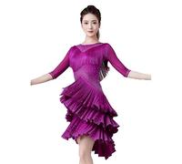 JRUIA Tassel Latin Dance Competition Dresses Cha Cha Dancewear Women's Salsa Tango Dancing Clothes Skirt for Rumba,D,L