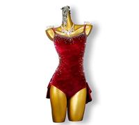 JRUIA Tassel Latin Dance Training Dress Velvet Salsa Cha Cha Outfit Women's Backless Tango Waltz Ballroom Performance Costume,A,XL