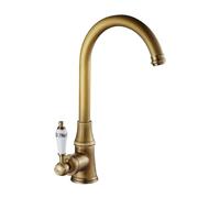 JRUIA Traditional Basin Faucet Antique Brushed Brass Rustic Style Single Lever Faucet Bathroom Mixer Tap Swivel Range 360°