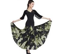 JRUIA V Neck National Standard Ballroom Dance Dresses Modern Dance Costume Dancewear Tango Waltz Practice Dancing Outfit,Green,XXL