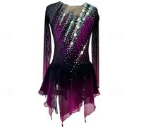 JRUIA Violet,S,Handmade Women's Girls' Figure Ice Skating Dress Gradient Violet Mesh Spandex Lace Contest Skating Wear Rhinestone