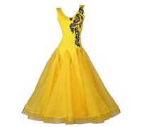 JRUIA Waltz Dance Performance Dresses for Women Salsa Flamenco Outfit Tango Ballroom Competition Costume Great Tulle Swing,White,XL