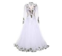 JRUIA Waltz Modern Competition Dancing Outfit Ballroom Dance Dresses Women's Flamenco Tango Wear with Rhinestones Embroidery,A,3XL