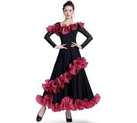 JRUIA Waltz Modern Dance Performance Outfit for Women National Standard Ballroom Dance Dresses Tango Competition Wear,Red,XXL