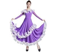 JRUIA Waltz Modern Dance Performance Outfit for Women National Standard Ballroom Dance Dresses Tango Competition Wear,White,XXL