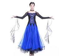 JRUIA Waltz Modern Performance Outfit Womens Ballroom Dancing Competition Dresses Tango Foxtrot Costumes with Rhinestones,royalblue,3XL