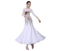 JRUIA White,XL,Women's Embroidery Waltz Tango Dancing Dresses Ballroom Dance Training Dress A-Line Foxtrot Modern Performance Costumes