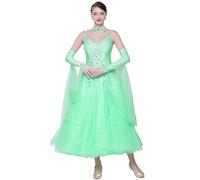 JRUIA Women's Ballroom Dance Dresses for Professional Competition Waltz Performance Outfit Flamenco Tango Dancewear,Green,M