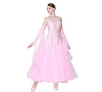 JRUIA Women's Ballroom Dance Dresses for Professional Competition Waltz Performance Outfit Flamenco Tango Dancewear,Pink,M