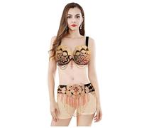 JRUIA Women's Belly Dancer Costume Carnival Performance Dance Wear Rave Festival Dress Belly Dance Bra Belt 2 Pcs Set,Black,M
