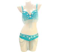JRUIA Women's Belly Dancer Costumes Carnival Performance Dancing Outfits Belly Dance Bra And Belt Bellydance 2-Piece Set,A,S