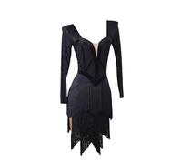 JRUIA Women's Cha Cha Dancing Clothing Latin Ballroom Dance Dresses for Competition Long Sleeve Tango Salsa Dancewear,C,M