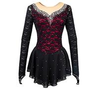 JRUIA Women's Figure Skating Dress Ice Skating Clothes Elasticity Long Sleeves Competition Training Costume Roller Skirt,Red,15_16Years