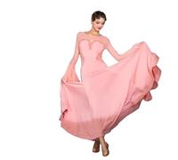 JRUIA Women's Flamenco Dancing Clothing Professional Standard Ballroom Dance Dresses Ruffles Tango Competition Costume,Pink,XXL