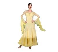 JRUIA Women's Flamenco Dancing Clothing Professional Standard Ballroom Dance Dresses Ruffles Tango Competition Costume,Yellow,M
