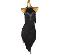 JRUIA Women's Fringe Latin Dance Performance Dresses Cha Cha Ballroom Competition Costumes Leotard Skirts for Rumba Samba,A,XL