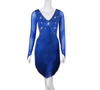 JRUIA Women's Fringe Latin Dance Practice Dresses Cha Cha Tango Performance Costumes Ballroom Outfit Skirt for Rumba Samba,F,M