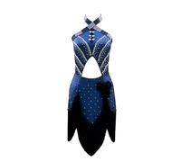 JRUIA Women's Halter Neck Latin Dance Competition Dresses Tango Cha Cha Dancewear Salsa Clothes with Layered Tassels,B,L