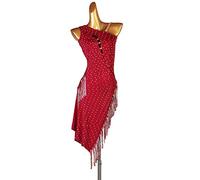 JRUIA Women's Hollow Professional Competition Latin Dance Dresses Cha Cha Ballroom Performance Costume Slit Skirt for Samba,burgundy,M