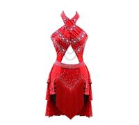 JRUIA Women's Latin Competition Dresses Fringe Ballroom Dancewear Professional Cha Cha Performance Dance Costume,H,L