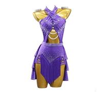 JRUIA Women's Latin Competition Dresses Fringe Ballroom Dancewear Professional Cha Cha Performance Dance Costume,W,S