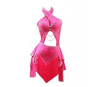 JRUIA Women's Latin Competition Dresses Fringe Ballroom Dancewear Professional Cha Cha Performance Dance Costume,U,XL
