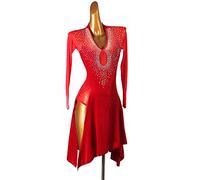 JRUIA Women's Latin Dance Competition Costume Ballroom Dresses Cha Cha Tango Performance Suit Side Slit Skirt for Rumba,E,XXL