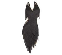 JRUIA Women's Latin Dance Dresses for Competition Cha Cha Tango Costume Salsa Skirt Ballroom Dancewear with Layered Tassels,G,M