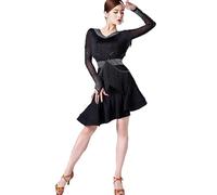 JRUIA Women's Latin Dance Dresses Fringe Cha Cha Performance Outfit Mesh Salsa Tango Costume Leotard Fishbone Skirt for Rumba,C,M